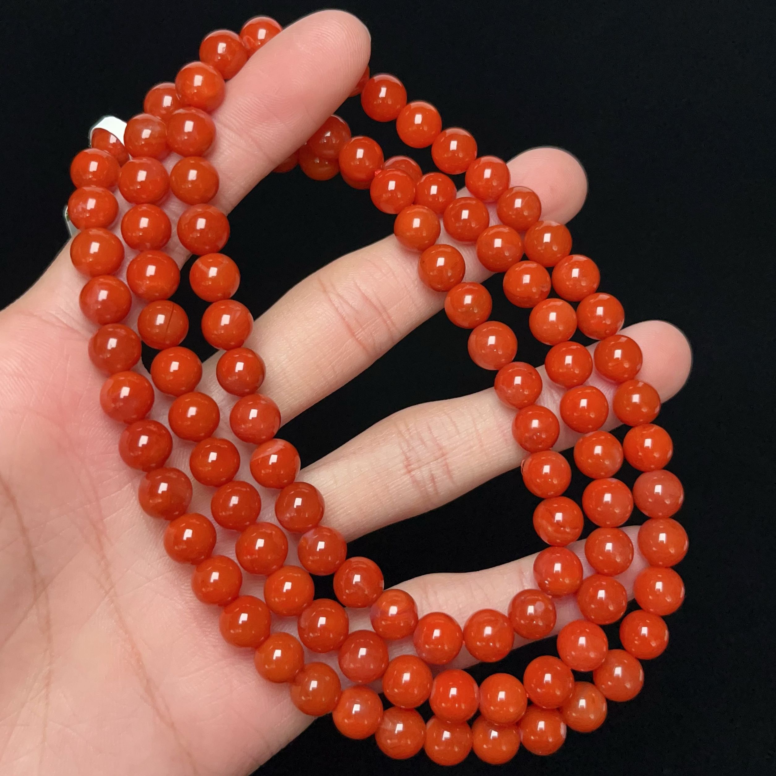 908C10-5保山料南红保山柿子红多圈手串项链