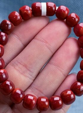 03F78凉山瓦西料南红高品质原矿妖牛色双锦红单圈手串