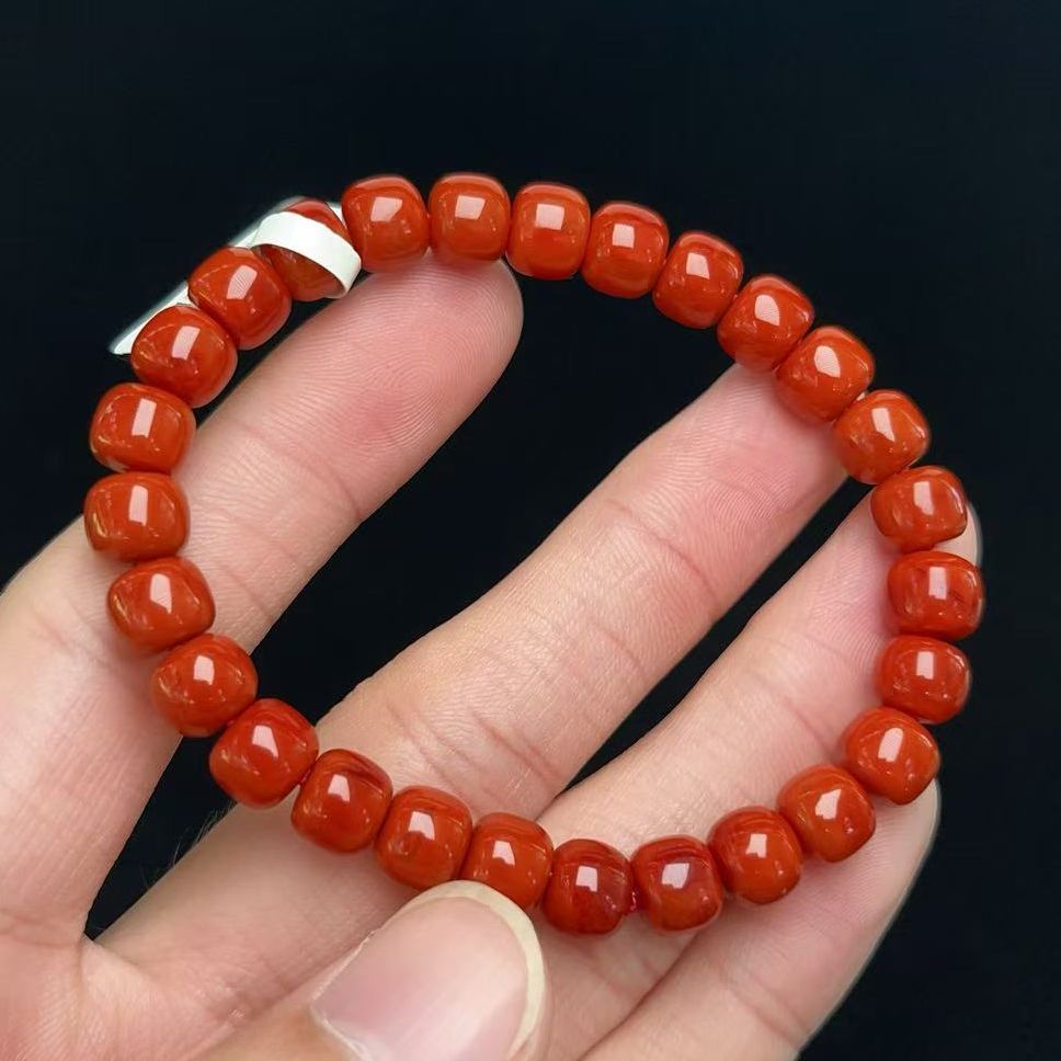 753C31凉山瓦西料南红柿子锦红老型单圈手串