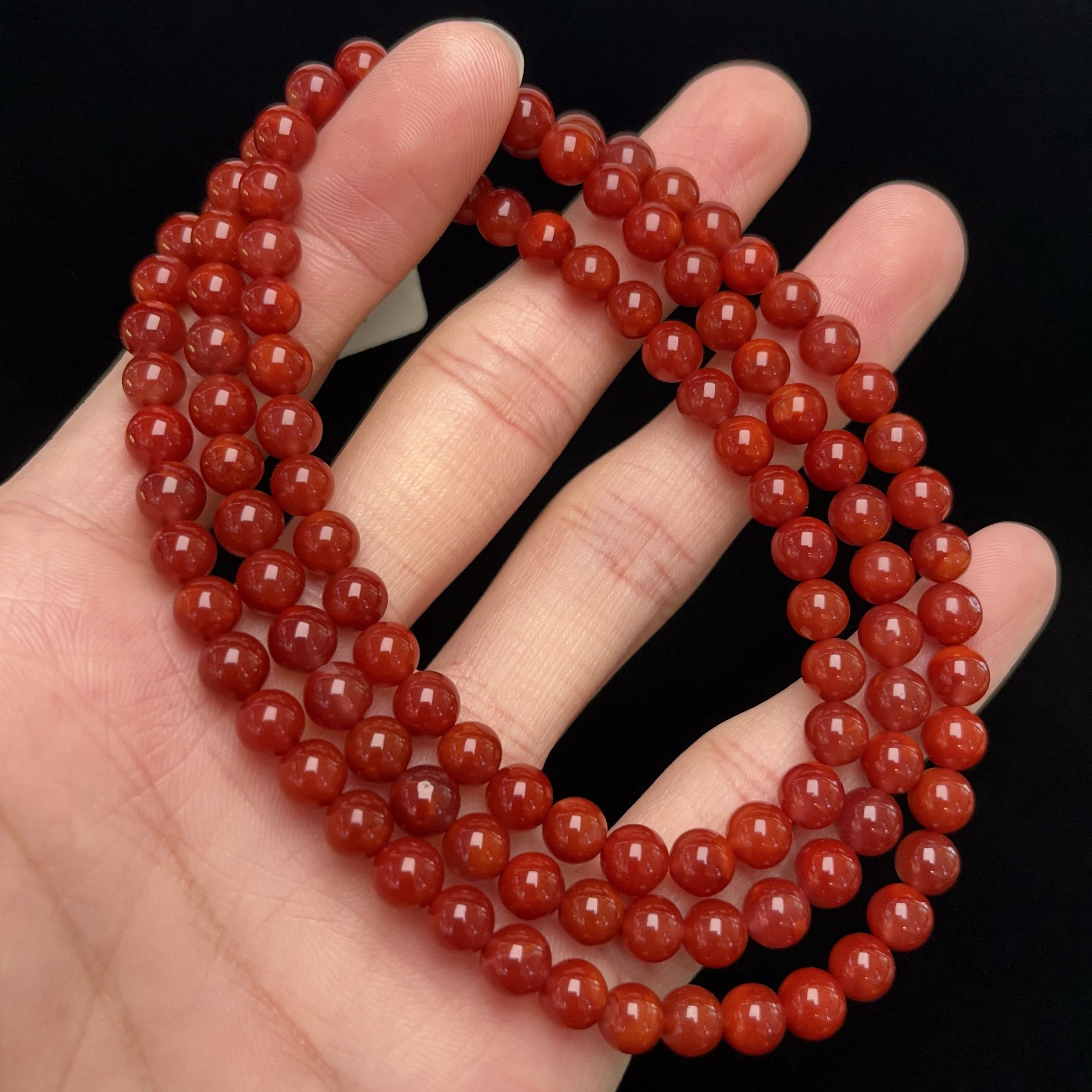 757A17天然凉山原矿南红收藏牛血红多圈手串项链