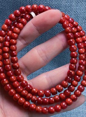 1649C15凉山瓦西料南红原矿锦红老型多圈手串项链