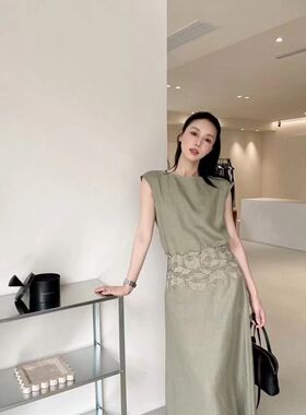 夏季女装无袖上衣绣花裙两件套