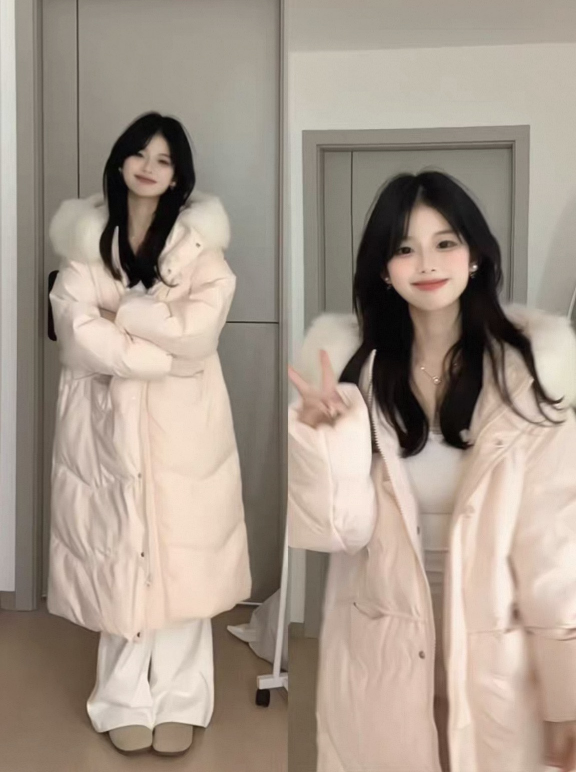 2025冬季新款羽绒棉服女中长款过膝元气少女大毛领棉