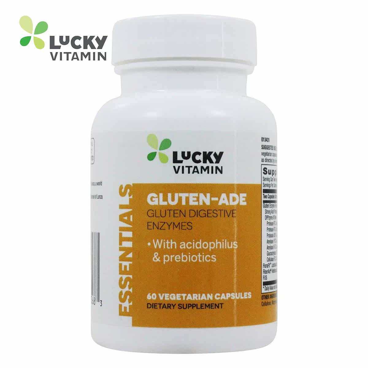 LuckyVitamin-面筋 Ade 消化道酶与嗜酸乳杆菌&益生元-60 素食胶