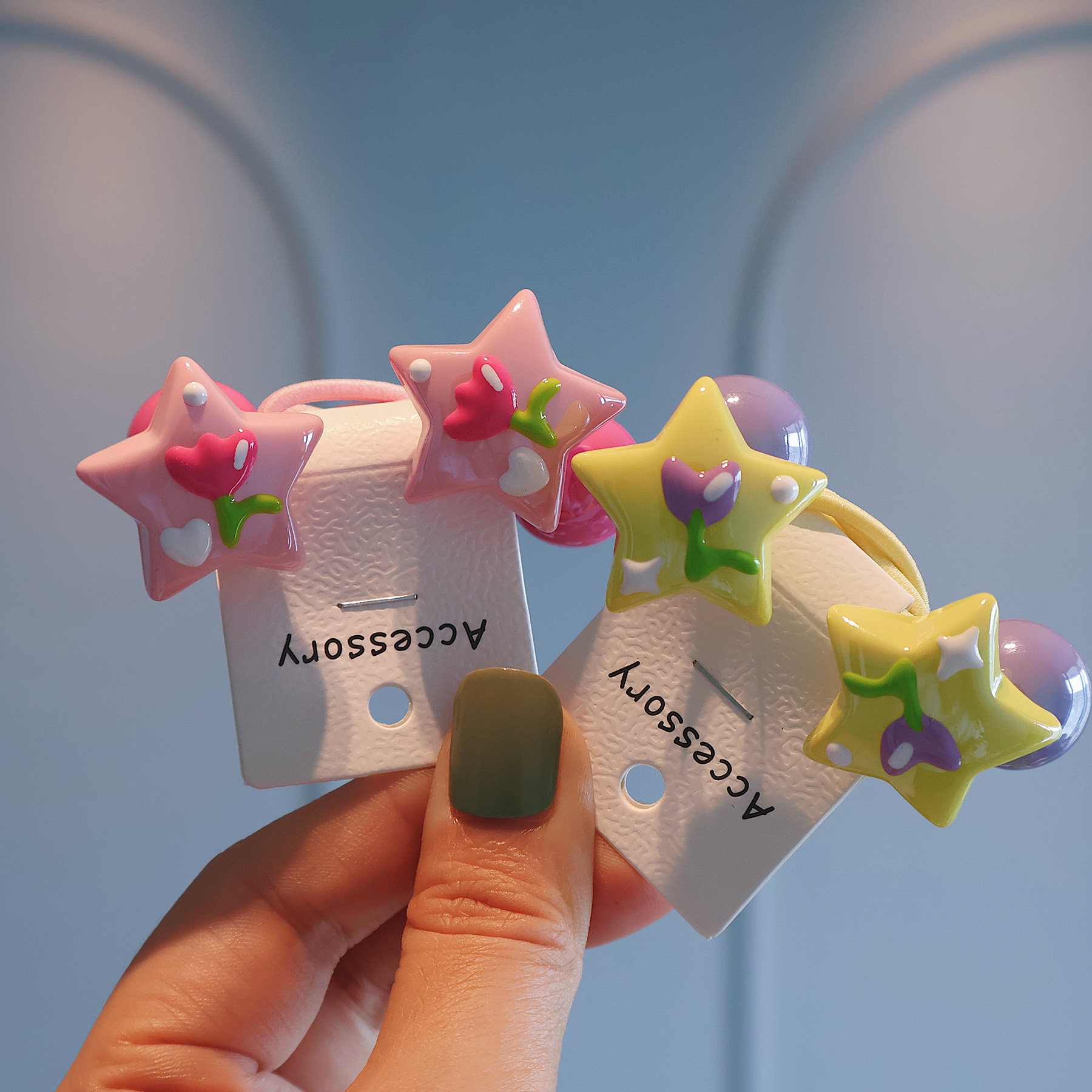 彩色五星球球儿童扎辫双马尾皮筋不伤发高弹力小女孩可爱马尾发绳