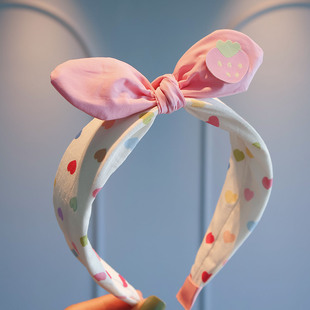 甜美爱心儿童立体兔耳朵发箍发卡女孩可爱百搭蝴蝶结不勒防滑头箍