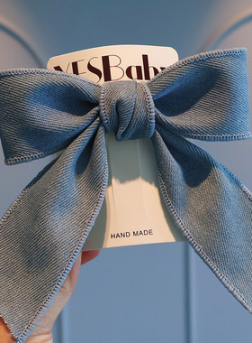 女孩甜酷牛仔蝴蝶结发夹百搭蓝色洋气顶夹发卡儿童后脑勺飘带头饰