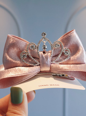 纯色高级感儿童发夹女童立体蝴蝶结公主皇冠头饰百搭马尾顶夹发卡