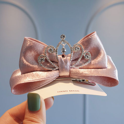 纯色高级感儿童发夹女童立体蝴蝶结公主皇冠头饰百搭马尾顶夹发卡