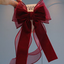 女孩气质长飘带新年公主头饰酒红丝绒大蝴蝶结发夹儿童后脑勺发卡