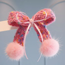 秋冬可爱水貂毛球公主头饰女孩甜美毛线蝴蝶结顶夹儿童过新年发夹