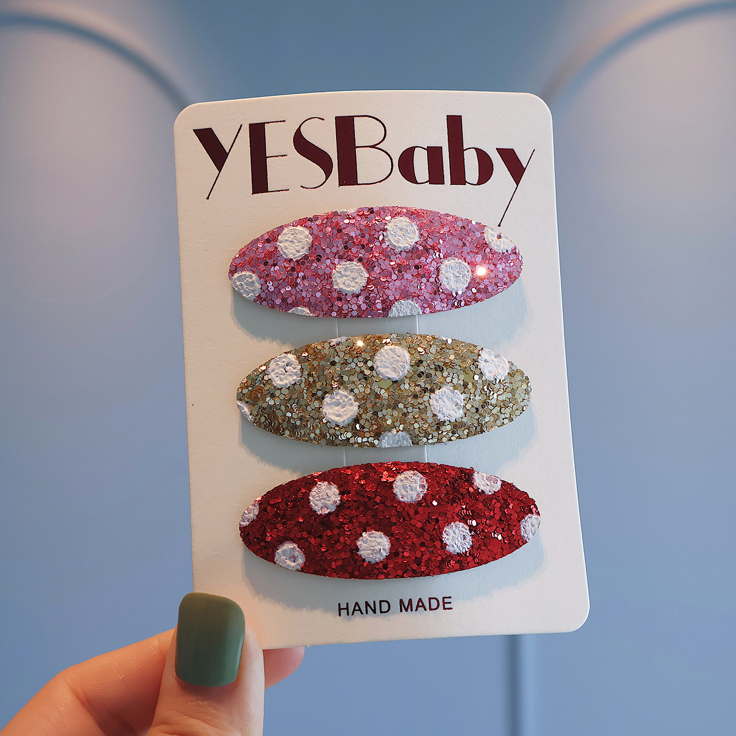 韩国儿童气质显白波点亮片刘海发夹高级感红色侧边发卡公主碎发夹