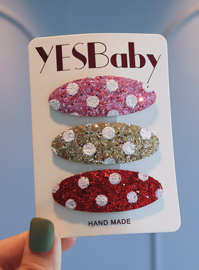 韩国儿童气质显白波点亮片刘海发夹高级感红色侧边发卡公主碎发夹