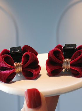 气质显白公主头小号抓夹儿童百搭甜美丝绒双面蝴蝶结发夹侧边对夹