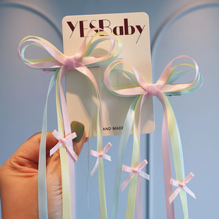 活泼可爱小女孩双马尾长飘带发夹儿童汉服头饰甜美蝴蝶结编发对夹