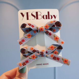 洋气刺绣小号蝴蝶结发夹宝宝刘海前额可爱对夹儿童双马尾边夹头饰