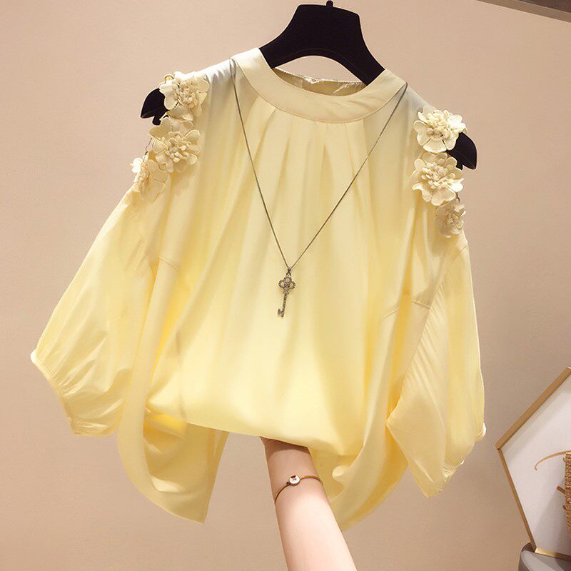 花朵露肩雪纺衫女短袖2019春夏季新款韩版宽松遮肚子很仙的上衣潮|ruв категории Женская одежда, кружева свитер/шифон рубашка - от Buy2taobao.com для оказания профессиональной услуги покупки агента Taobao