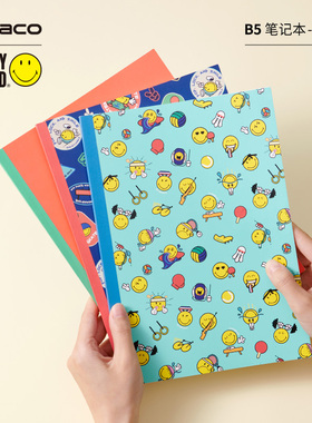kaco新品笔记本B5本子smileyworld笑脸联名表情图案日记本快乐书写系列可爱高颜值胶装本文具用品