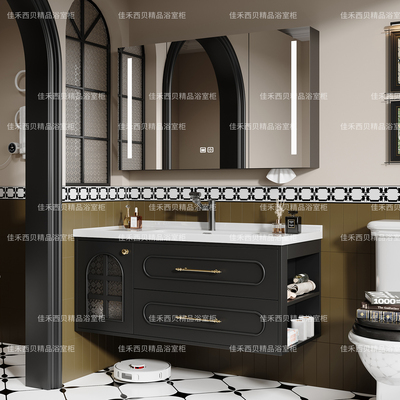 法式复古浴室柜组合黑色侧边收纳