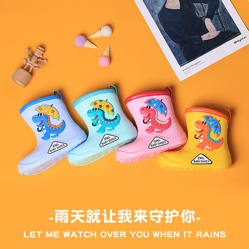 儿童雨鞋女鞋加绒保暖四季恐龙雨靴男童宝宝轻便防滑小中童水靴冬