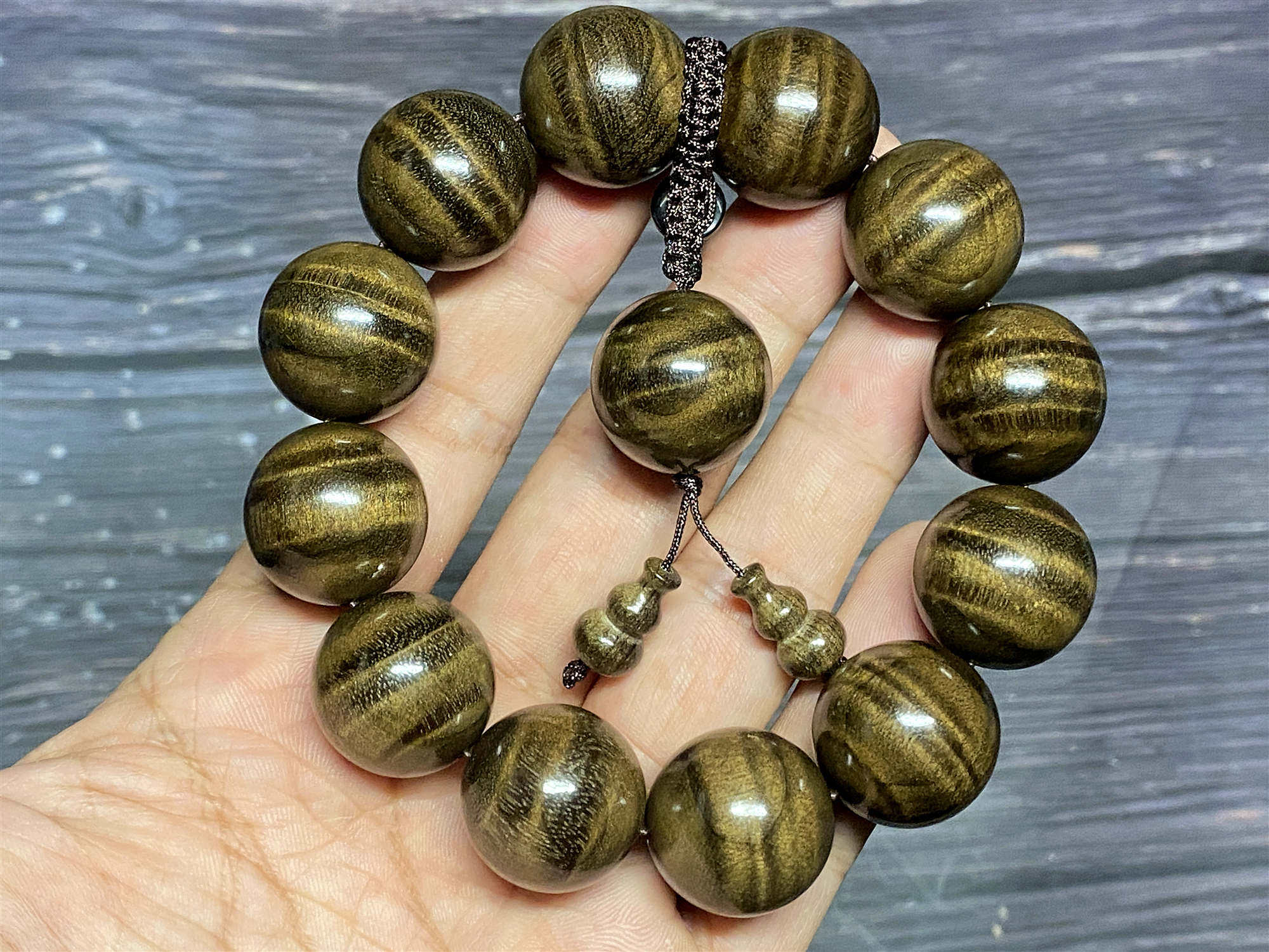 天然金丝楠木手串正品特纹级阴沉木龙胆纹水波纹男士实木手链20cm
