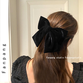 丝绒高级后脑勺蝴蝶结发夹一字夹金智秀同款 头绳网红头顶复古女神