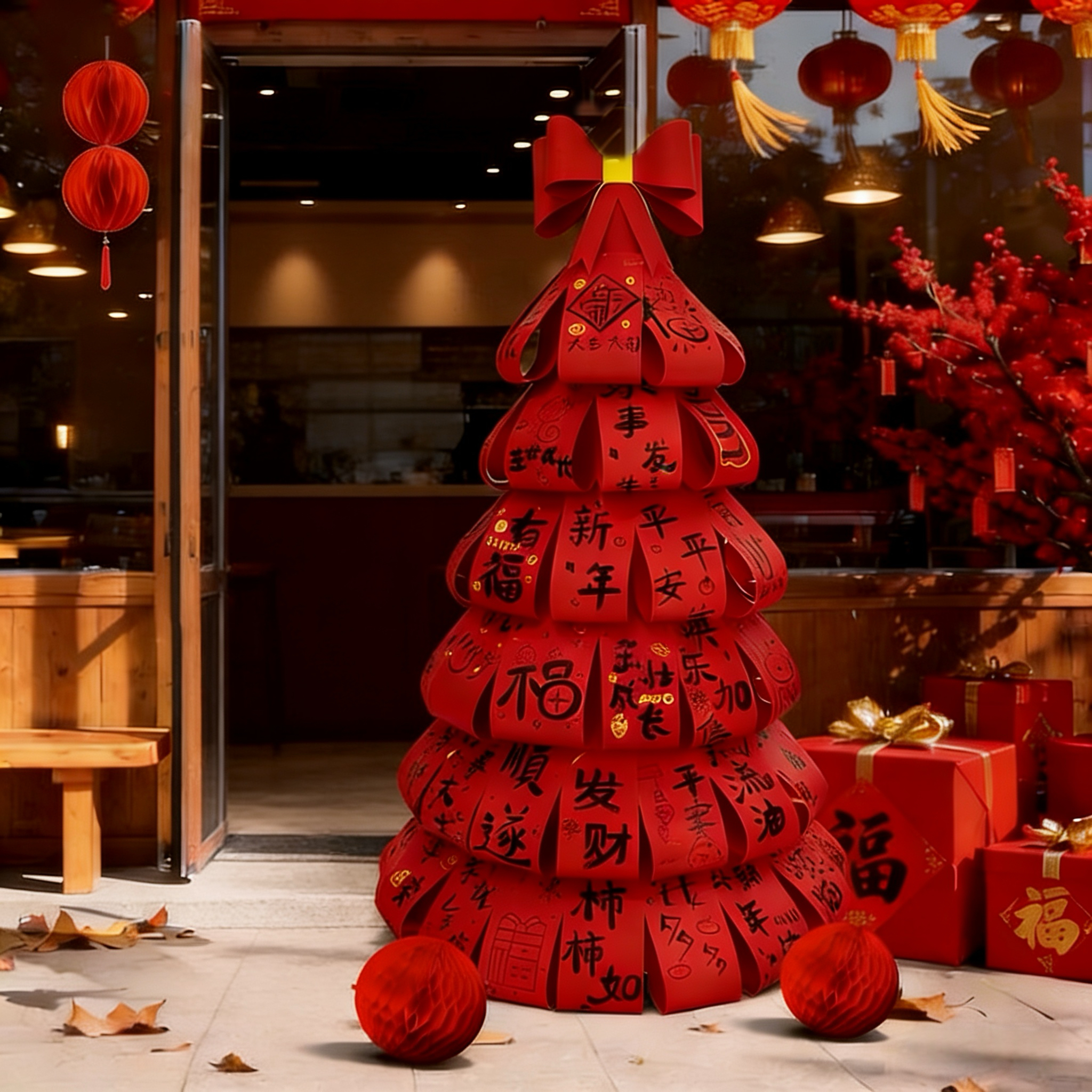元旦跨年diy许愿发财圣诞树幼儿园环创摆件商场新年氛围场景布置