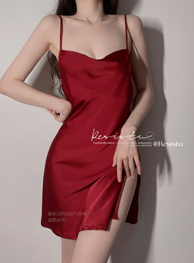 RESISTU微醺红色本命年2026年春秋性感睡裙女纯欲质感吊带裙睡衣