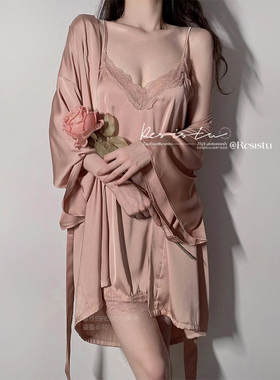 RESISTU怜爱 蕾丝性感拼接吊带睡裙袍2026秋季新款纯欲私房睡衣女