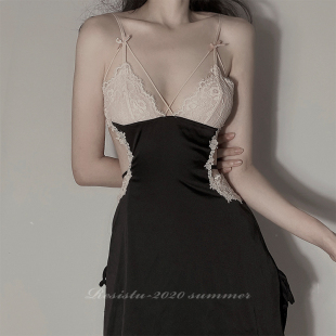 私房法式 蕾丝美背绑带春夏吊带睡裙睡衣女性感 梦中情人 RESISTU