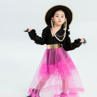 政宇轩24新款儿童模特走秀时尚拆卸网裙女童潮服气质礼服西装租赁
