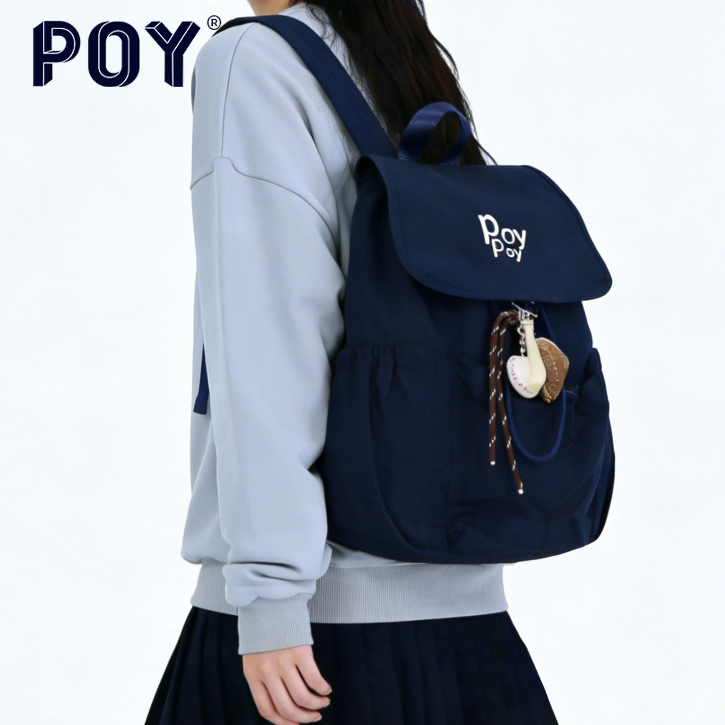 POY&reg;新款  双肩包女日系学院风上课背包短途旅游百搭休闲学生书包