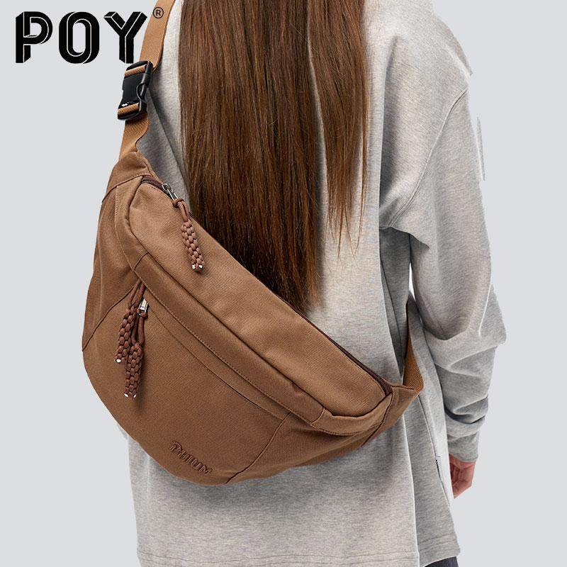 POY®新款 帆布包男休闲日系胸包复古单肩包女大学生大容量斜挎包,箱包皮具/热销女包/男包,胸包,淘宝优惠券,粉丝福利购,淘宝优惠卷