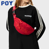 POY®新款 骑行包运动女式 挎包红色腰包女斜挎包休闲手机背包男胸包