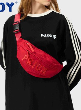 POY®新款骑行包运动女式挎包红色腰包女斜挎包休闲手机背包男胸包