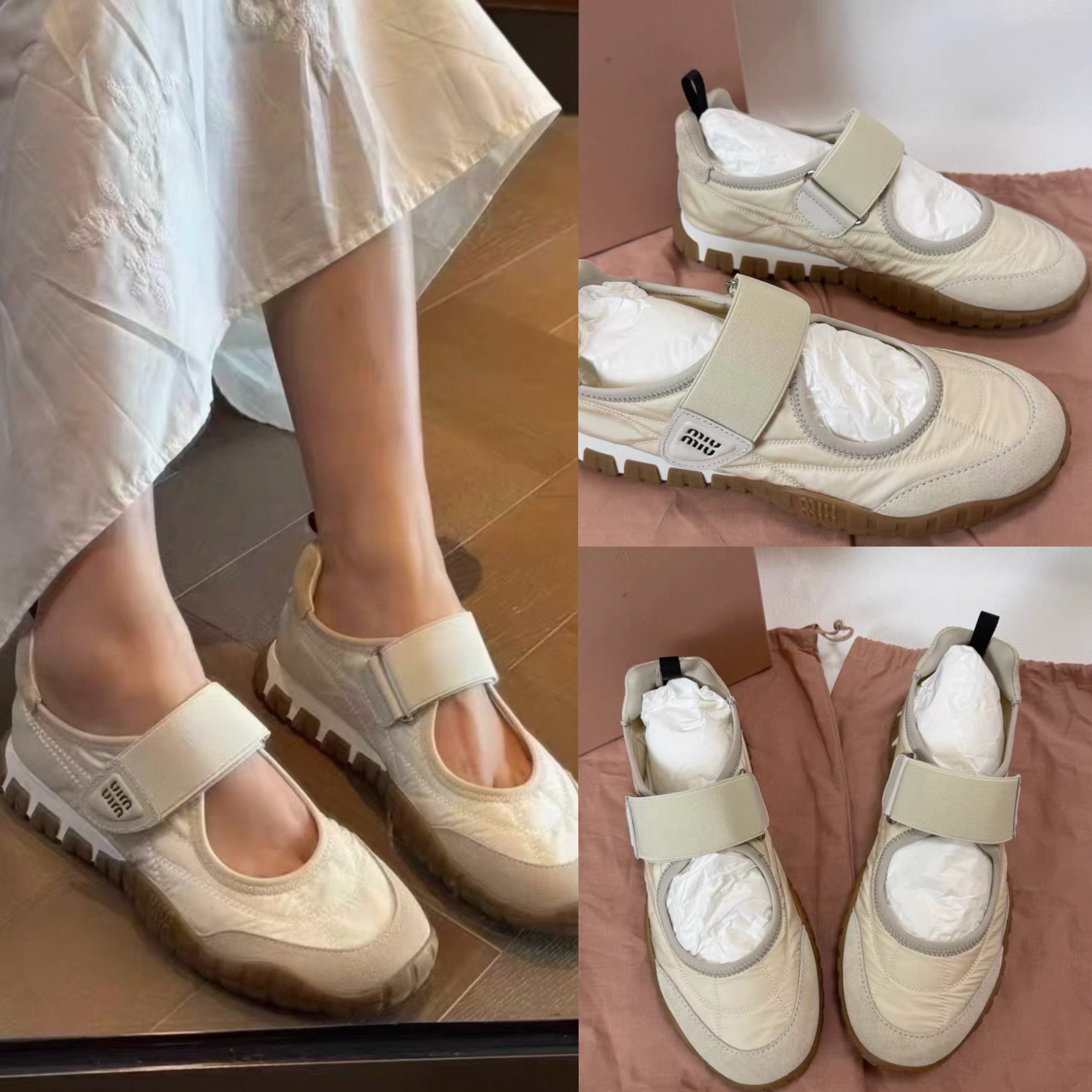 现货MiuMiu魔术贴玛丽珍运动鞋