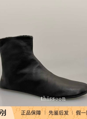 在途 The Row 25新款stella薄底羊皮极简老钱带毛侧拉链短靴 女