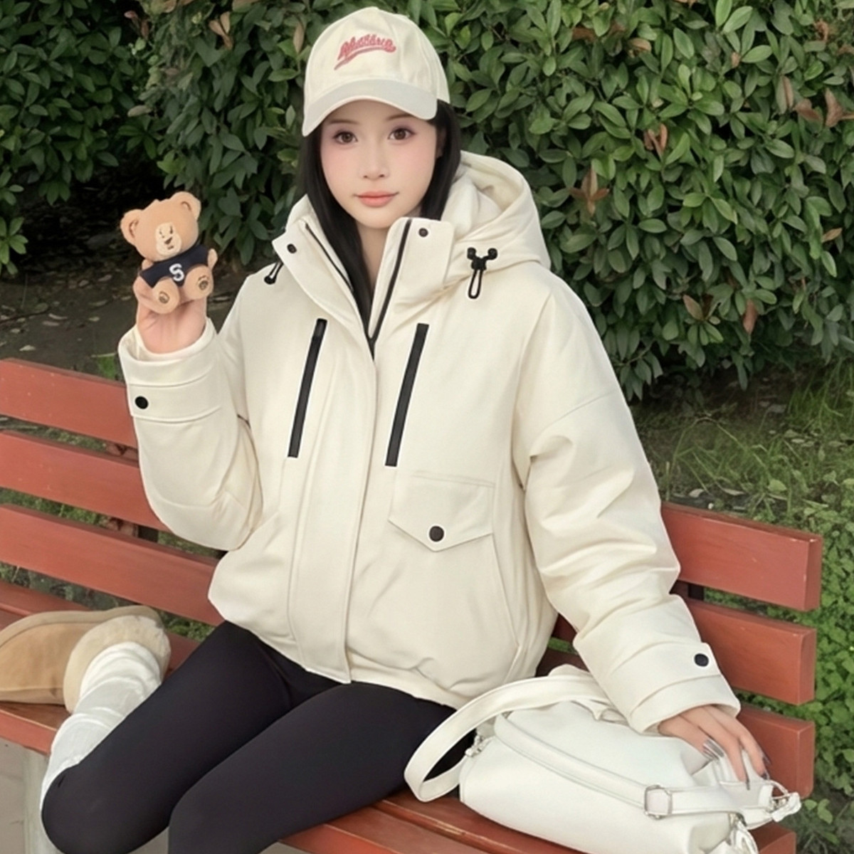 ELLE90白鸭绒派克羽绒服女2025冬新款两件套工装户外防风外套