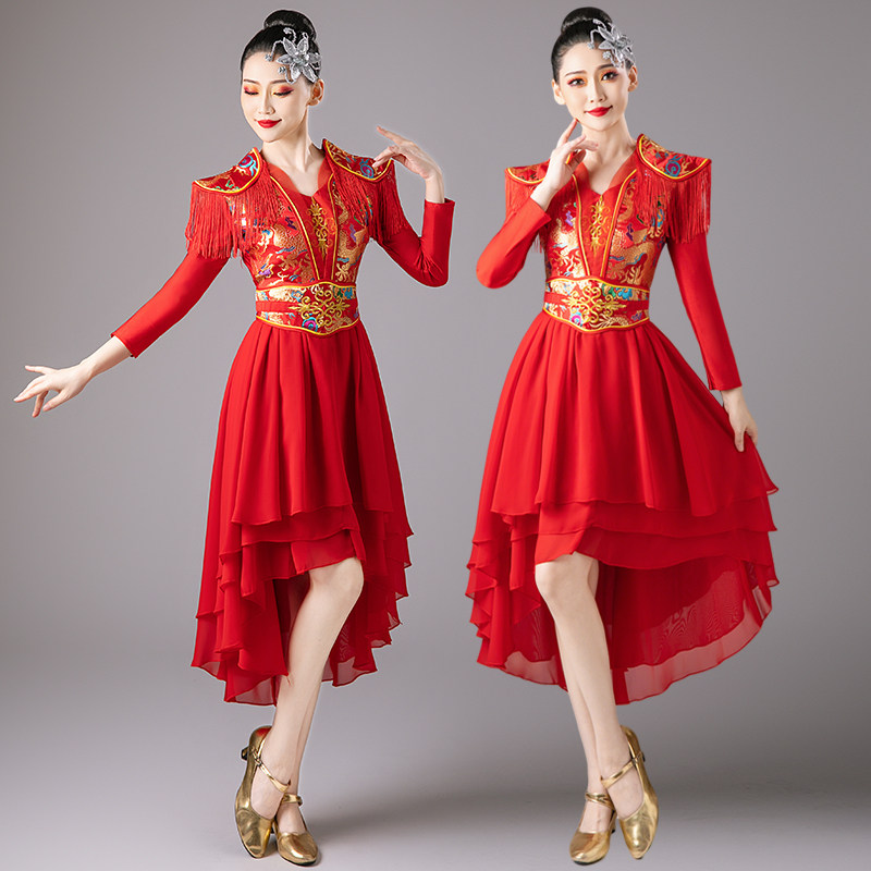 高档喜庆现代舞蹈服装女中国风开场舞锣鼓腰鼓水鼓舞成人打鼓服演