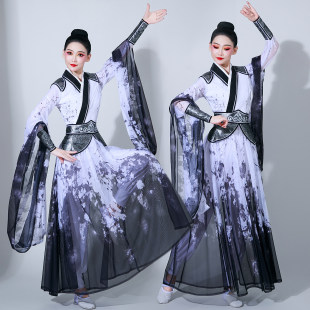 水墨古典舞演出服女飘逸中国风仙女古装广袖汉唐舞蹈服装成人