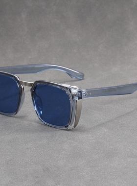 层次感设计方形黑色眼镜框UV400复古百搭时尚蓝色墨镜太阳眼镜
