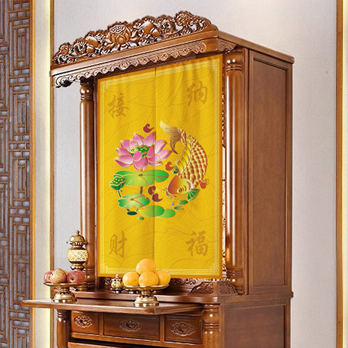 中式荷花黄金色遮挡柜