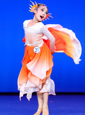 灵鳞舞蹈服儿童艺考独舞表演服古典舞扇子舞桃李杯红鳞演出剧目服