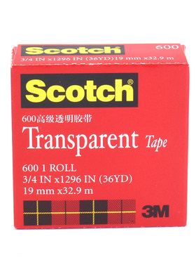 3M600百格胶带 scotch思高胶 12.7/19MM宽单面胶撕下不残胶 强力3M透明防水文具胶带
