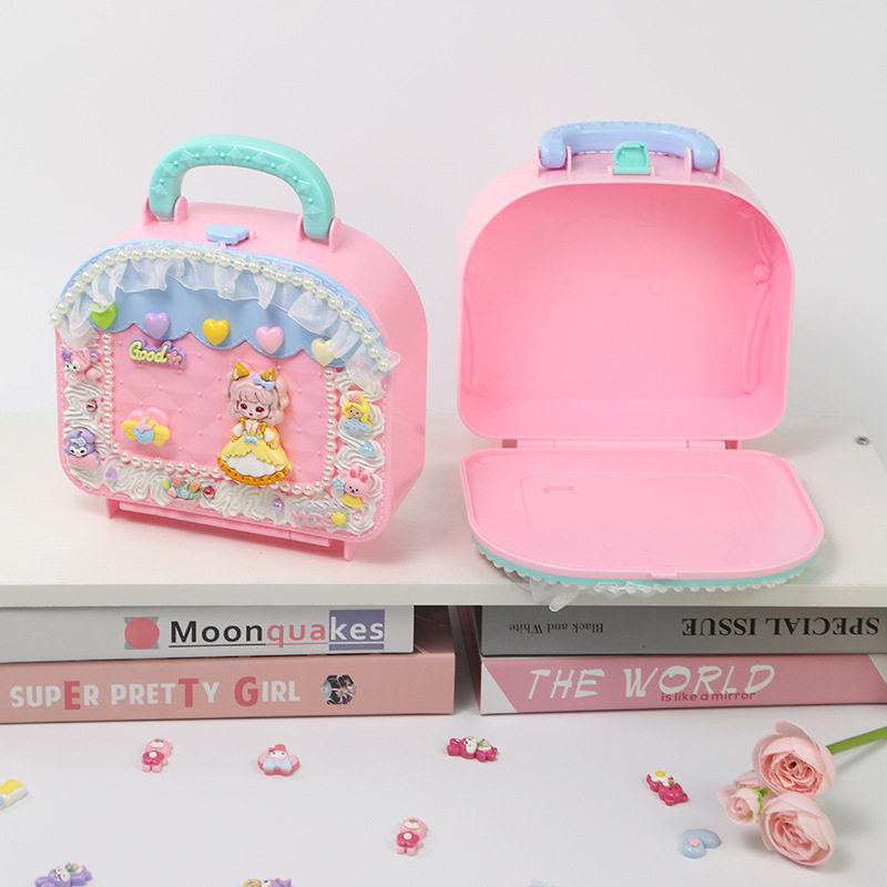儿童diy奶油胶白兔小公主收纳盒大容量发夹头绳材料包手提箱储物,收纳整理,茶具收纳盒,淘宝优惠券,粉丝福利购,淘宝优惠卷