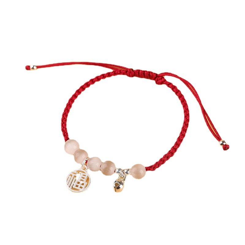 银色福牌铃铛手链白猫眼手工男女情侣款编织红绳手串ins百搭ins风,饰品/流行首饰/时尚饰品新,银饰手链,淘宝优惠券,粉丝福利购,淘宝优惠卷