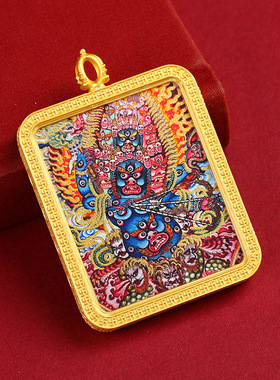 唐卡半手绘描金五爷大黑