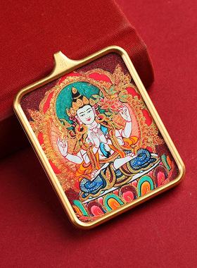 藏式唐卡项链手绘描金五