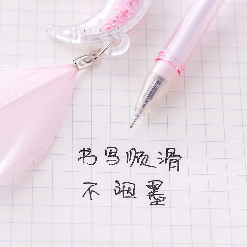 韩版可爱吊坠中性笔亮片月亮挂件笔创意卡通小学生黑色水性笔