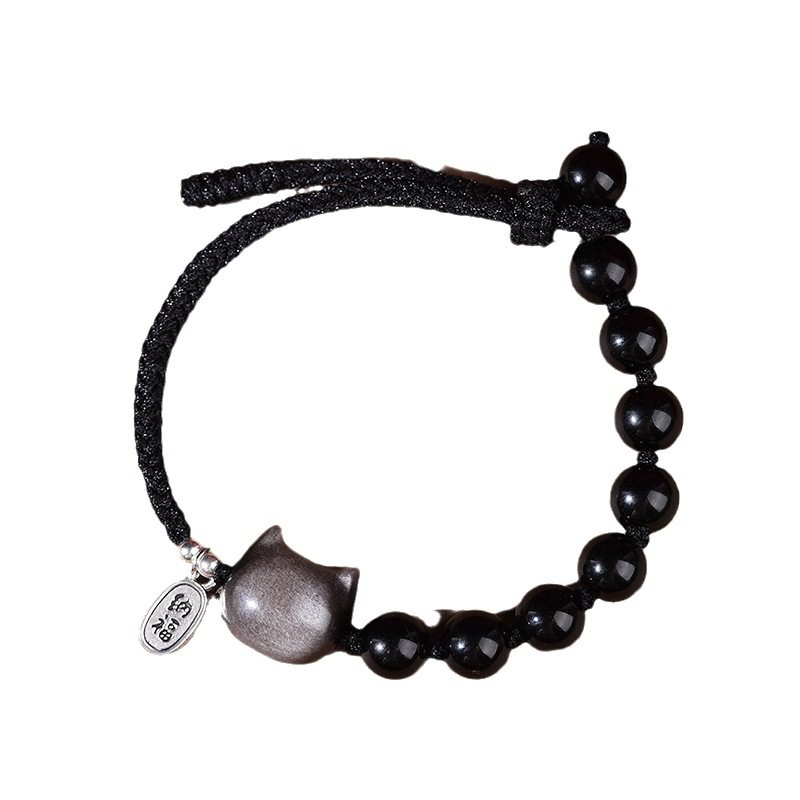 黑曜石手链银耀石醒狮编织手链猫咪头手绳七夕礼物情侣手链,饰品/流行首饰/时尚饰品新,银饰手链,淘宝优惠券,粉丝福利购,淘宝优惠卷